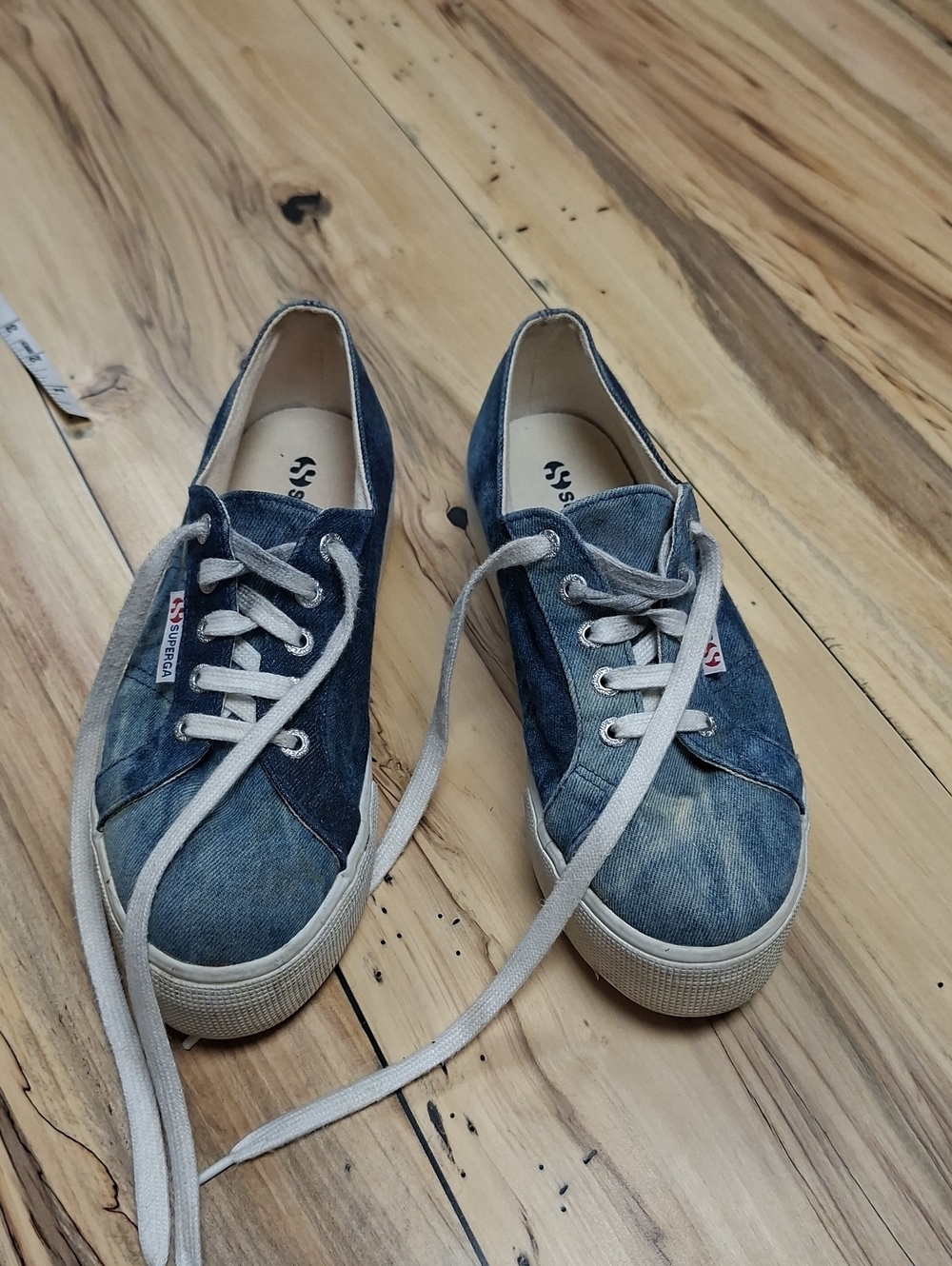Superga Women's Two-Tone Denim Low-Top Sneakers in Blue and White